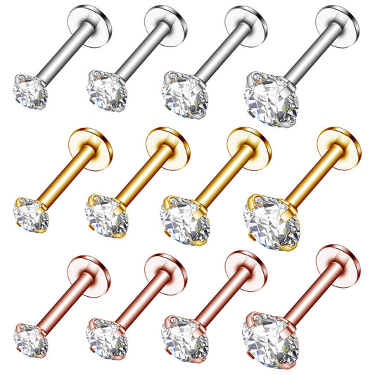 Interne Schroefdraad Labret Piercing met Diamantje